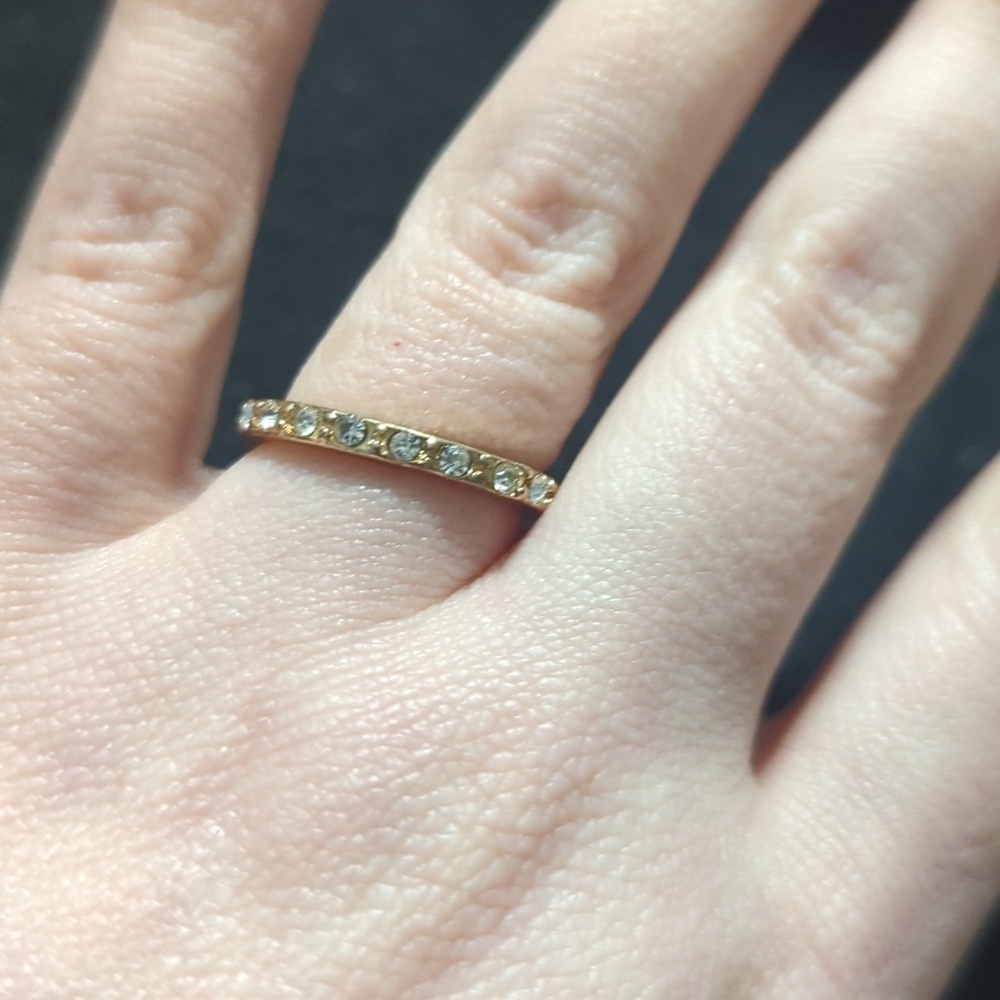 Gold Tone Clear Rhinestone Statement Ring - size 7.75